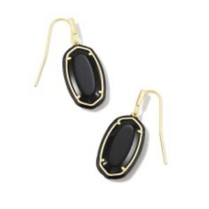 Kendra Scott Dani Gold Enamel Framed Drop Earrings in Black Agate NWT